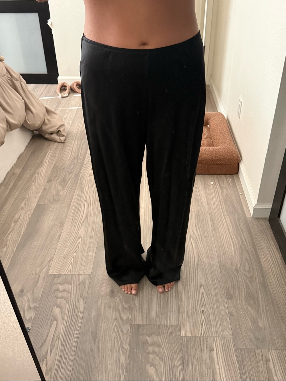 Reformation Gale Mid Rise Bias Black Silk Pull-On Pants